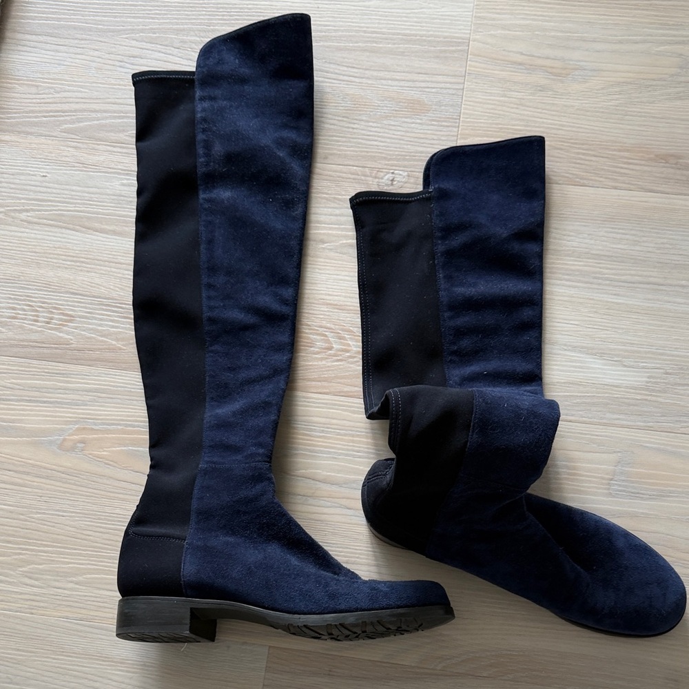 Stuart Weitzman 5050 Midnight Blue and Black Over-the-Knee Boots